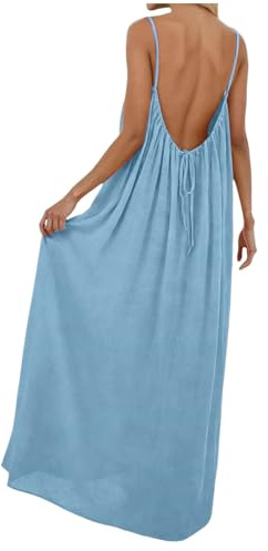 Zuoyue Ärmlös rygglös cami-klänning för kvinnor, ventilerande, baggy rund hals, rygglös klänning, dam, bekväm, enfärgad, sommarklänningar, dam, lätta spaghettiklänningar, sommarklänningar, för
