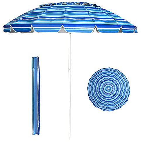 RELAX4LIFE Ombrellone da Spiaggia e Esterno 243 cm, Tettuccio Inclinabile con Rivestimento Filtro Raggi UV, Telaio a 16 Stecche in Fibra di Vetro, Base non inclusa, per Mare/Giardino (Multicolore)