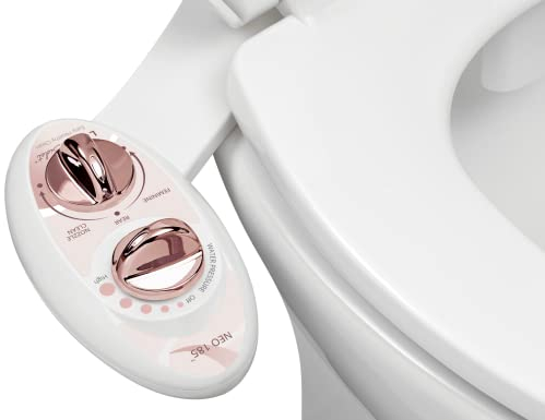 Luxe Bidet NEO 185 - Self-Cleaning, Dual Nozzle, Non-Electric Bidet Attachment for Toilet Seat, Adjustable Water Pressure, Rear and Feminine Wash (Rose Gold)