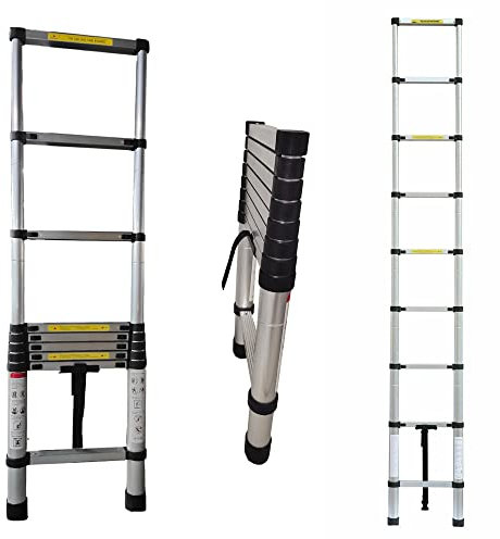 Scala Telescopica in Alluminio da 8,5ft/ 2,6m, Scale Pieghevoli con 9 gradini, Scala Antiscivolo Multiuso Portatile per la casa fai-da-te, lavoro all'aperto, Capacità 150 kg