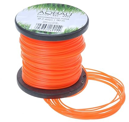 Aqbau Trimmertråd 2,4 mm x 90 m rund – klipptråd för grästrimmer och motorsensor, robust nylontråd friklippare tillbehör, orange trimmersnöre för trädgårdsskötsel och ogräs