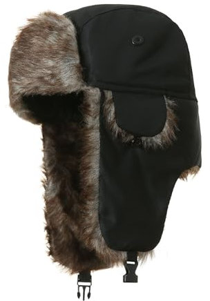 SKHAOVS Unisex Wintermütze mit Ohrenklappen,Winter Warme Fliegermütze mit Kunstpelz Ohrenklappen,Warme Kunstfellmütze Bomber Hut,Trappermütze wasserdichte für Skifahren Outdoor Aktivitäten(Schwarz)