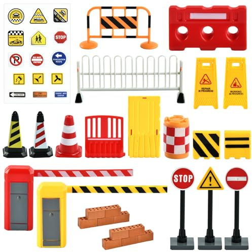 29 Miniatur Verkehrsschilder, Wichtel Baustelle Set, Kinder Verkehrsschilder, Mini Straßenschilder, Straßensperre Spielzeug