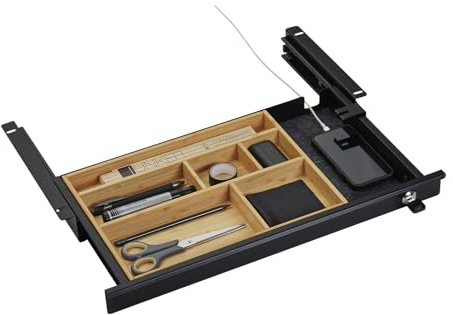 CAVO Dokumentenschublade abschließbar 500 x 265 x 45 mm schwarz mit Bambus Einsatz Büro Unterbau Schublade