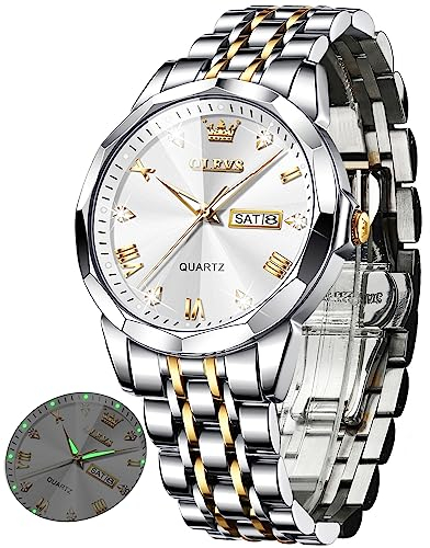 OLEVS Uhr Herren Luxus Diamant Edelstahl Wasserdicht Analog Datumsanzeige Business Original Weiß Armbanduhr Herren