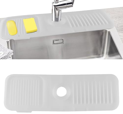Sink Faucet Mat with Slope for Self Draining Silicone Sink Splash Guard as Soap Dish & Sponge Holder Faucet Handle Drip Catcher Tray for Kitchen Counter