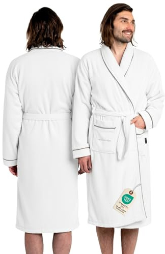 ELEVAVIDA Peignoir de bain en coton douillet pour homme - Extra doux et confortable - Taille S/M/L/XL/XXL - Peignoir de sauna en éponge - Certifié Oeko-Tex, Blanc/gris, S