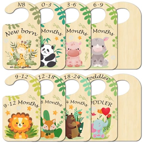 CRASPIRE 10 pz Animali Divisori per Guardaroba per Bambini in Legno Foglia da Neonato A 36 Mesi Separatori per Appendiabiti Woodland Organizzatori per Armadio per Bambini Asilo Nido Infantile