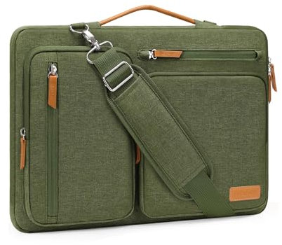 MOSISO 360 Schützend Laptop Schultertasche,15-15,6 Zoll Laptoptasche Kompatibel mit MacBook Pro 16,HP,Dell,Lenovo,Asus Notebook,Seite Offen Tasche mit 4 Reißverschluss Taschen&Griff,Olivgrün