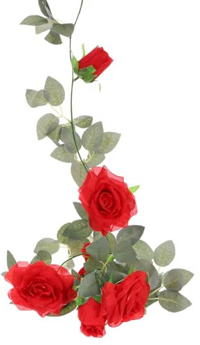QUARKZMAN 6 Pcs Artificielle Rose Fleurs Guirlande Vigne Soie Fleurs Sauvages Guirlande Fausse Suspendue Fleurs Vert Feuilles pour Mur Fête Mariage Arche Maison, Rouge