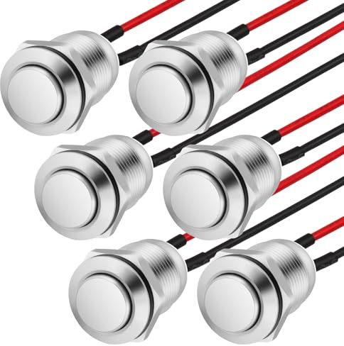 HOTUT Lot de 6 interrupteurs à bouton-poussoir momentanés de 12 mm, interrupteurs à bouton-poussoir étanches filaires, mini interrupteurs à bouton-poussoir momentané (tête haute)