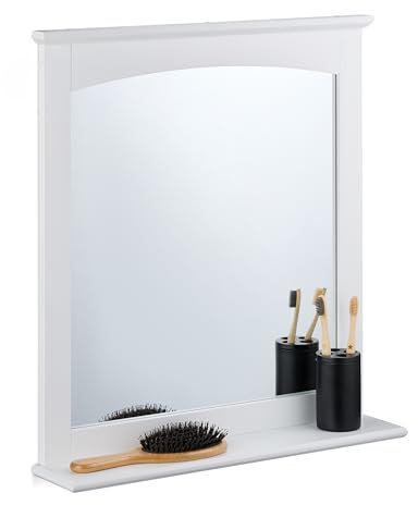 Relaxdays Specchio da Parete da Bagno, con Mensola, Specchiera Rettangolare con Ripiano, HLP: 60 x 55 x 11 cm, Bianco, Fibra di Legno