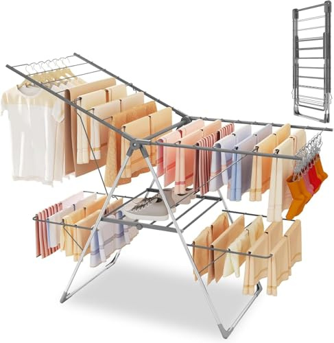 Innotic Stendino Verticale Salvaspazio, Stendibiancheria 2 Ali Resistente, Carico 35kg, 33 Barre, Stendipanni Richiudibile, Pieghevole, Portatile,143x88x58 cm per Balcone Esterno Interno