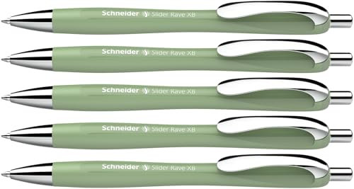 Schneider Slider Rave XB Kugelschreiber (Weiches Schreiben ohne Kratzen für lange Texte in Schule, Uni und Beruf) 5 Stück, organic green, Schreibfarbe: blau