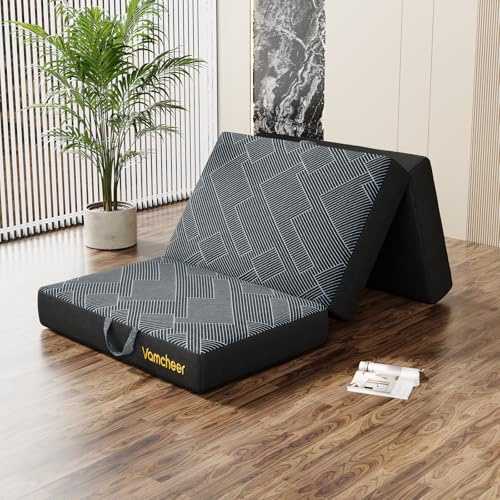 Vamcheer Colchón Plegable Triple - Colchón Versátil para Huéspedes Espuma Extra Gruesa (15 cm), Lavable, Plegable, Adultos, Colchón de Viaje con Asa de Transporte 75x195