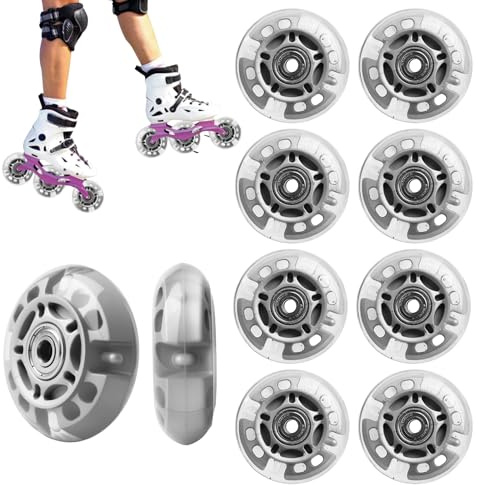 Lot de 8 roues de rollers en ligne LED 72 mm – Roues lumineuses avec roulements à billes, roulettes de rechange pour patins à roulettes et patins de fitness