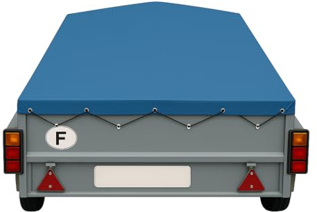 Bâche de Remorque ANSSEMS PLTB 1000-211 x 132 – 217 x 138 x10 cm–PVC 640g/m² Housse Haute Résistance avec Oeillets et Sandow–Fabriqué en France-Plusieurs Coloris Disponible. (Bleu 5015)