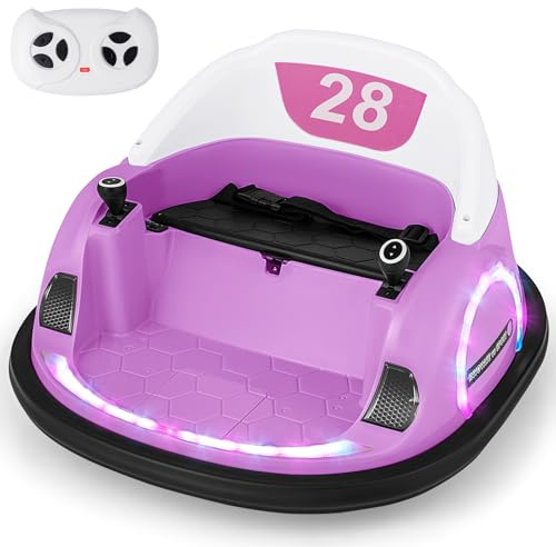 COSTWAY 12V bilskoter för barn med fjärrkontroll, elektrisk bumper car med 360° rotation, musik och ljus, elbil för barn från 18 månader (rosa)