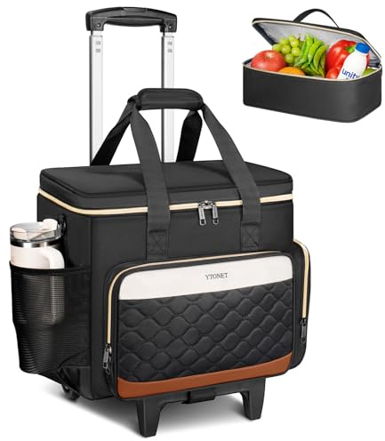 Ytonet Rolling Teacher Bag with Insulated Lunch Carrier, 15.6 Rolling Laptop Bag Women with Detachable Dolly, Large Roller Briefcase for Women Roller Tote Bags for Teacher Work Office Nurse Craft