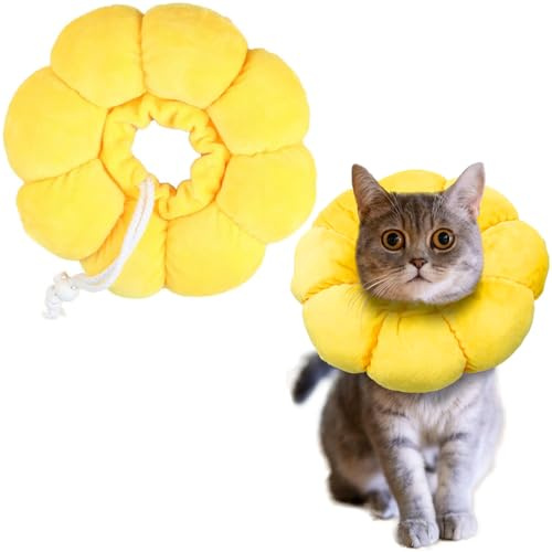 JYNVO Collar Isabelino Gatos 1 Pieza Collar para Gato en Forma de Girasol Talla M Amarillo（Anti - Lamer Después de Castración, Adecuado para Circunferencia de Cabeza 14-22cm ）