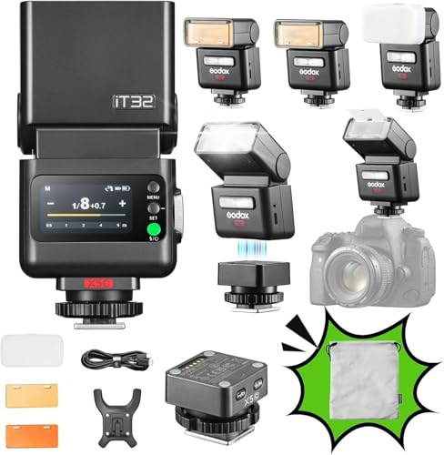 Godox iT32 TTL Flash per Canon con Trigger Wireless X5-C, 2.4GHz HSS 1/8000s, Riflettore e Diffusore, Compatibile con Canon EOS R6 Mark II R5 Mark II R6 R5 R RP R7 R8 R10 R100 90D 750D M50 M3 80D