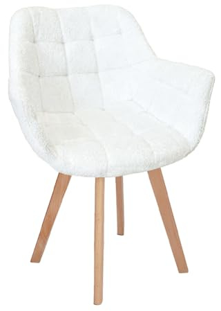 Yududu Armchair Tub Chair, Swivel Boucle Accent Chair, Vanity Dressing Table Chair with Round Back and Wooden Legs, Lounge Stool for Living Room, Bedroom, Makeup (White)