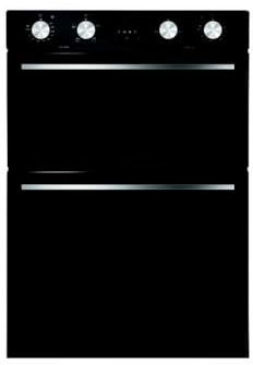 Cookology Essentials 67L Built-in 90cm Double Electric Oven - Main Fan & 38L Conventional Top Cavity - White LED Clock & Timer - Full Grill - Easy-Clean Enamel - Halogen Lights - Black