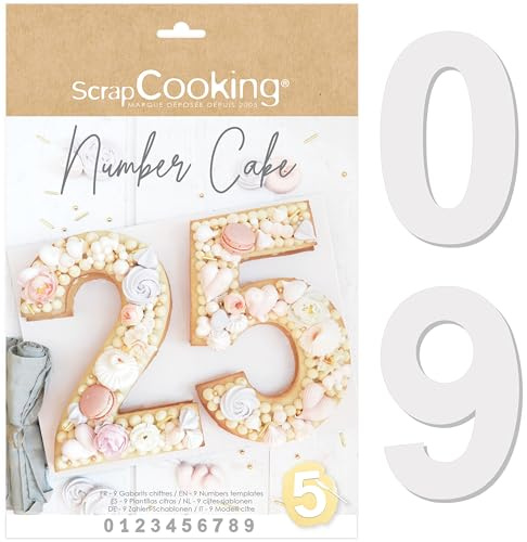 ScrapCooking - Number Cake Kuchenform Set - Zahlen 0 bis 9 - Höhe 28 cm / 11 Zoll - Zahlenform Backformen Schablonen Backzubehör - Kunststoffschablonen Geburtstag - Mit Rezepten - 3927