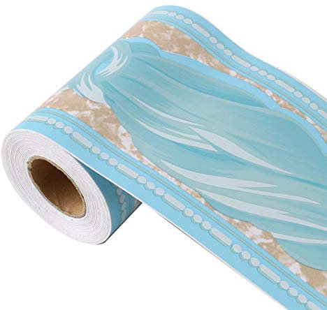 sourcing map Wandpapier Bordüre Selbstklebend Wandbelag PVC Boden für Küche Bad Schlafzimmer Wanddekor 3,94 Zoll von 32,8 Fuß Blau Wellenmuster