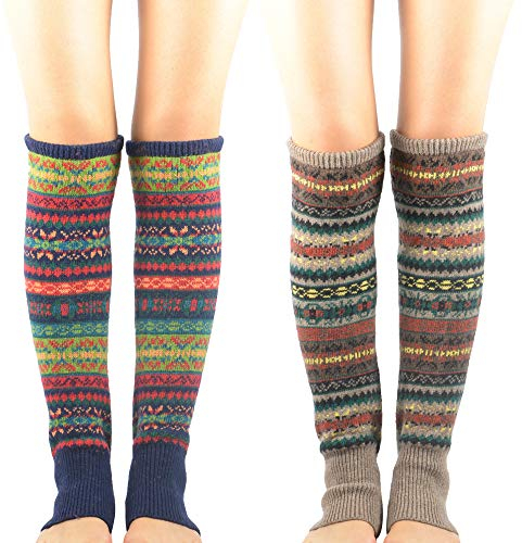 Durio Stulpen Damen Lange Winter Beinwärmer Gestrickt Verdicken Beinstulpen Böhmen Navy u. Khaki