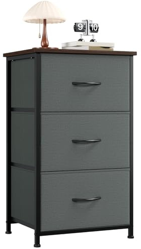 Somdot Kommode mit Schubladen, Kommode Schlafzimmer Wohnzimmer Flur, Komodenschrank Schubladenschrank Aufbewahrungsschrank Stoffkommode, 3 Stoffschubladen, Kohlegrau, 30T x 42B x 71,5H cm