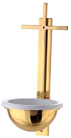 Holyart Acquasantiera Croce Piatta Ottone Dorato 31 cm