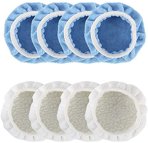 8Pcs Car Polisher Pad Bonnet Set Soft Microfiber Polishing Bonnet Buffer Waxer Auto Care Buffing Pad Cover for Car Polisher Buffer Waxers Bonnet (5-6 Inch)