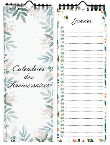 Calendario Perpetuo Cumpleaños de pared Francais para Familia, Oficina, Niño (Verde)