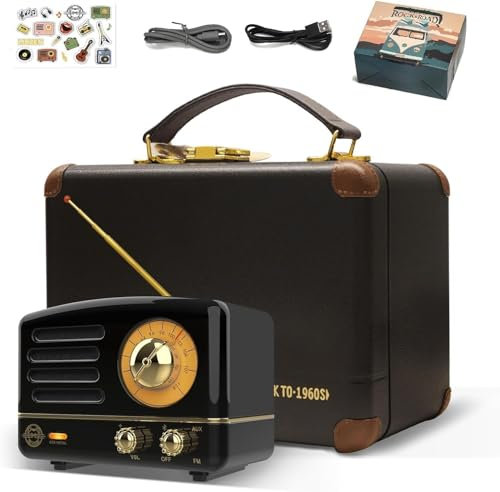 Muzen Radio mit Bluetooth, Radio Klein, OTR Metal Bluetooth Speaker, Kleines Radio mit Batterie,Indoor Vintage Dekoration Retro, Hi-Fi Stereo Bluetooth Lautsprecher, Geschenke für Frauen/Familie