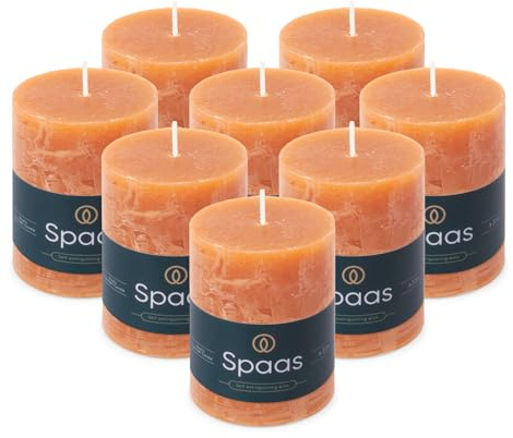 Spaas 8x Bougie Pilier Rustique 70/95 mm 35h - orange