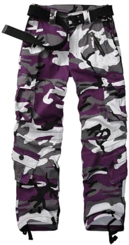 Raroauf Women's Camo Cargo Pants Casual Military Combat Work Trousers Camouflage Capri Pants with 8 Pockets Purple Size 8