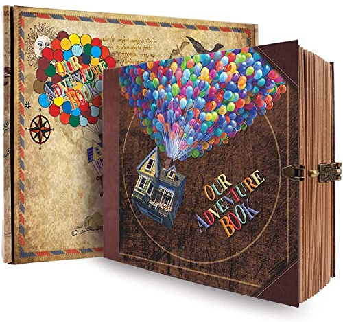 Our Adventure Book - Álbum de fotos de 146 páginas de 8.9 x 7.7 pulgadas, estilo retro en relieve, diario de viaje, diario de recortes para parejas, libro de recuerdos para aniversario, boda, regalos