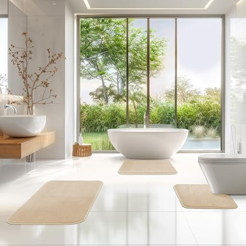 TA&MA Badezimmerteppich Set | Badteppich rutschfest waschbar - Badvorleger für das Badezimmer - Badematten & Badteppiche schnell trocknend