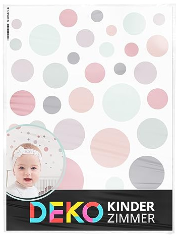 Dekoration barnrum 172 väggtatuering prickar set väggklistermärken cirklar pastellfärger babyrum prickar prickig väggklistermärke rosa grå DK1125-01