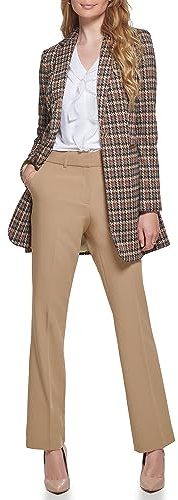 Tommy Hilfiger Blazer Largo a Cuadros Ajustado con un Solo botón para Mujer, Camel (Camel Multi), 4