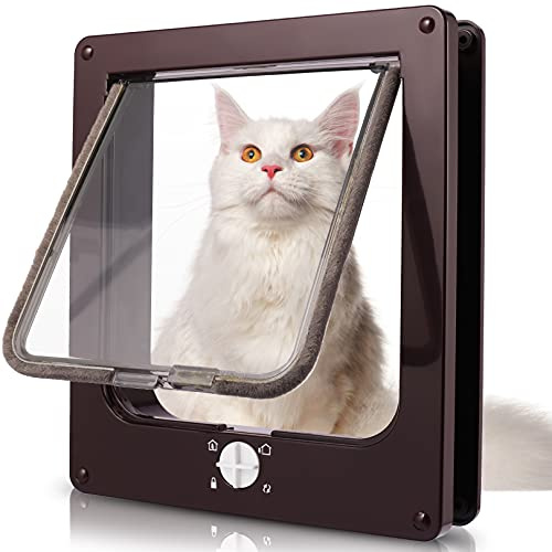Sailnovo Chatière pour Chien 4 Voies Fermeture Facile pour Chats et Petits Chiens, Installation Facile avec Cadre télescopique, chatière（M ）