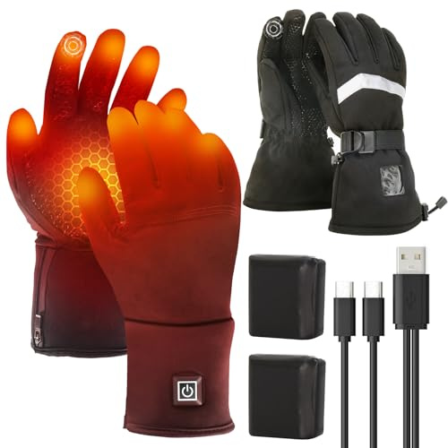 SoulBay uppvärmda handskar för män och kvinnor, 1 par uppvärmda handskar med ett par vinterhandskar för vinter, utomhus, motorcykel, cykling, skidor. 3 temperaturer, pekskärm, vattentät, storlek L
