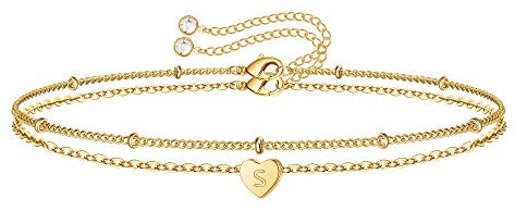 TINGN Geschenk für Frauen Mädchen - Gold Armband mit Buchstaben S Damen Herz Armband Damen Buchstaben Armbänder Kinder Geburtstags Geschenke für Frauen Freundin Teenager Mädchen Mama Geschenke