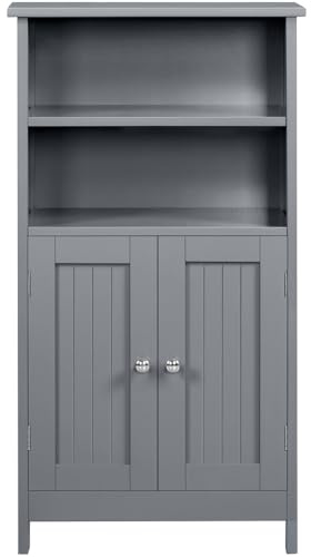 Yaheetech Mobile da Bagno Armadietto da Terra Autoportante Mobiletto da Pavimento con 2 Ante Ripiano Regolabile Armadio D'archivio Multiuso da Soggiorno Cucina 92,5 x 50 x 30 cm Grigio Scuro