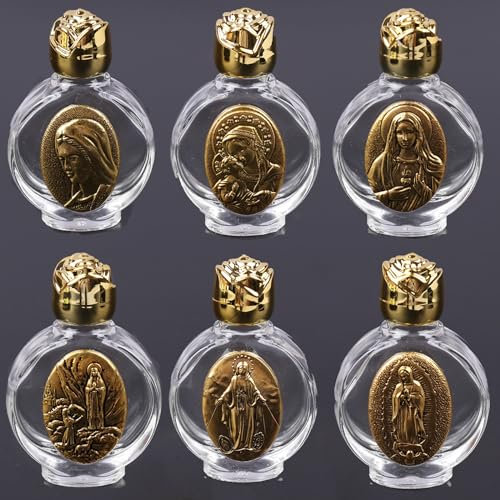 6 botellas de agua bendita en relieve, botella de cruz religiosa, botella de escultura virgen cristiana, botella de agua bendita, regalo religioso, vial para el hogar, viajes, 6 unidades