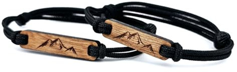 Edelholz-Armband mit Berggravur, Paracord Armband: Rückseite personalisierbar & Made in Germany (Schwarz)