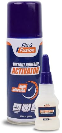 FIX & FUSION Set Colle Super Glue (25 g) et Activateur Spray (100 ml)| Adhésif Cyanoacrylate Rapide & Activateur Instantané pour Bois, Plastique, Caoutchouc, Métal & Bricolage, Réparations (1 Pack)