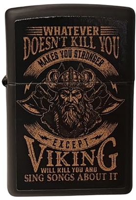 Zippo Accendino Vikings Motto 24L001 Edizione Speciale Unisex Metallo Nero, Accessorio Fumatori Ricaricabile a Benzina