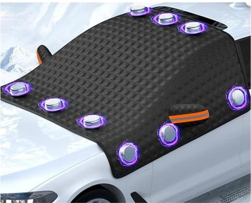 NYSQOFMB Copertura Antineve per Auto Addensata Modello Invernale, Vetro Blocca Neve, Copertura per Auto Antigelo, Pieghevole con 12 Magnetici Protettive Antighiaccio Auto